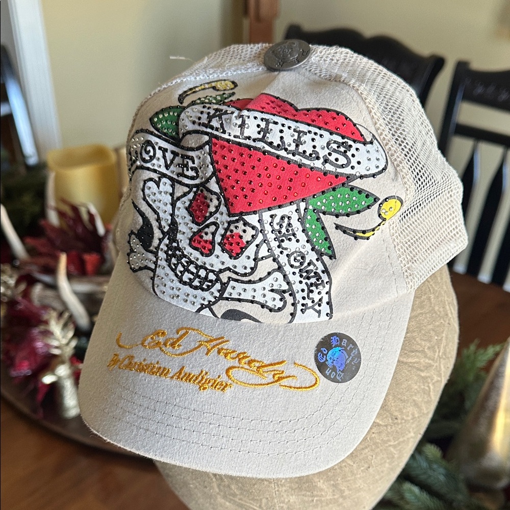 ED HARDY BY CHRISTIAN AUDIGIER RHINESTONE SKULL “ Kills Love Slowly” HAT